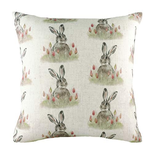 Image of Evans Lichfield Hedgerow Hare Repeat Polyester Filled Cushion, White, 43 x 43cm