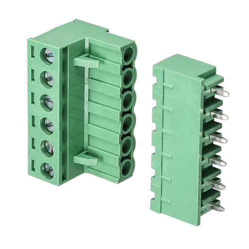 Image of TA-VIGOR 6 Pin 5.08mm Pitch PCB Screw Terminal Block Set, Male and Female Connector Blocks Electrical, 300V 15A, Green, 5 Sets