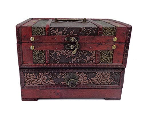 Image of E-isata ISOTO Retro Vintage Wooden Jewelry Box Storage Box Organizer Container Case Chest Trinket Box with Mirror for Gilrs Girlfriend Women for Mother's Day 22 * 16 * 16cm (Style 3)