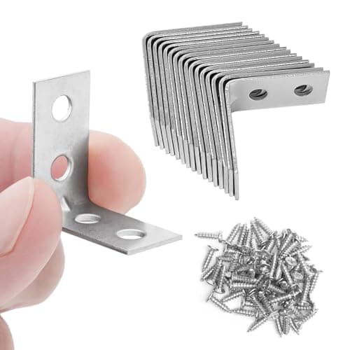 Image of 32 Pcs Corner Brackets for Wood with Screws - Galvanised L Shaped Brackets for Fixing and Repairing Small Shelves, Windows, and Cabinets | 25mm x 25mm