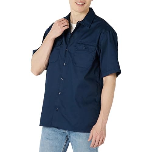 Image of Amazon Essentials Men's Short-Sleeve Stain and Wrinkle-Resistant Work Shirt, Navy, XL