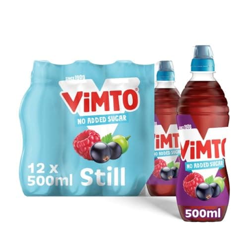 Image of Vimto Still Juice Drink – No Added Sugar – Blackcurrant, Grape & Raspberry – Vitamins C & D – 12 x 500ml Bottles – HFSS Compliant