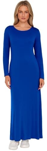 Image of Mustwearit Women’s Long Sleeve Long Maxi Dress New Ladies Plain Maxi Jersey Dress Plus Size 8 to 26 Royal Blue