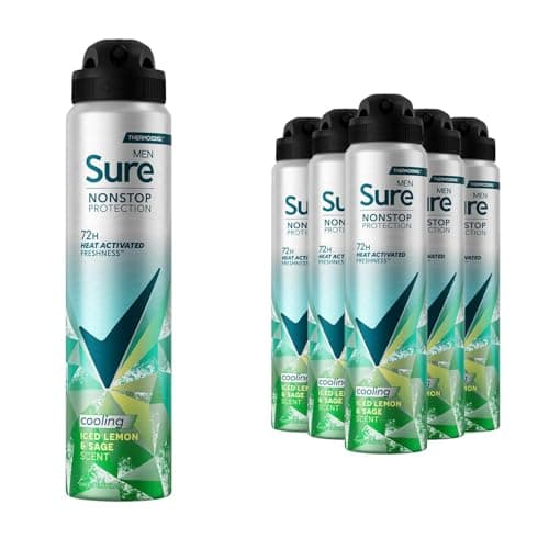 Image of Sure Men Nonstop Protection Anti-Perspirant Deodorant Spray Iced Lemon & Sage, 250ml - 6 Pack 48H Sweat & Odour Control, Long-Lasting Fresh Citrus Scent, Daily Protection Deodorant Aerosol