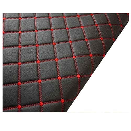 Image of Vinyl Faux Leather Black Quilted Fabric Foam Backed 1.6x1m with 3mm Foam Backing Upholstery Faux Leather Fabric Sheet for DIY Crafts Sewing Car Cushion Decorate Headliner (Color: Black (red line)) (C