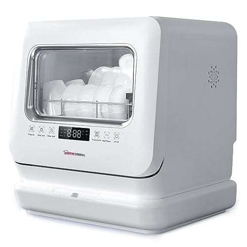Image of HomeTronix Mini Table Top Dishwasher Compact Countertop Dishwasher with 3 Place Settings, 6 Programmes, Touch Control, LED Display, Wash Dry and Fresh Function,7.5L Water Tank- White