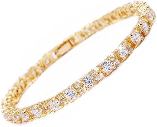 Image of RIZILIA Eternity Tennis Bracelet [18cm/7inch] with Round Cut Gemstones CZ [White Topaz] in 18K Yellow Gold Plated, Simple Modern Elegance