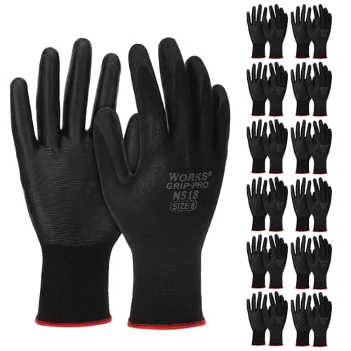 Image of saerryor 12 Pairs Safety Work Gloves, Black Nitrile Coated Gardening Construction Working Gloves for Builder Construction Garden Engineering Logistics Warehouse Assembly Utilities Public Work (M-8)