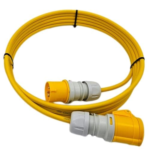 Image of UK Made MC-Pro Heavy Duty 16A 110V CEE Extension Lead Plug to Coupler for Construction Site Power Suply Lighting, Power Tools, Work (16 Amp 2.5mm2 100v Yellow, 2.5 Metres)
