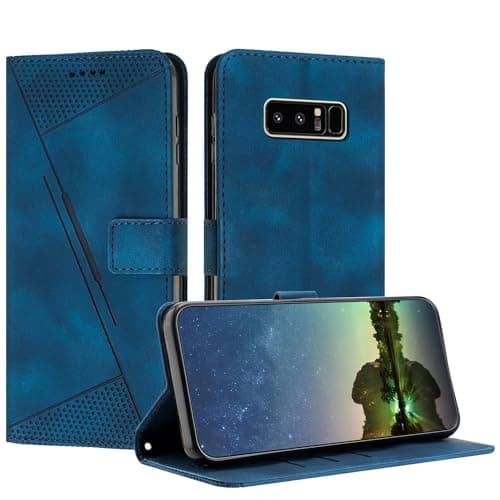 Image of Mo-Beauty Case for Samsung Galaxy Note 8, PU Leather Book Folio Flip Cover with Magnetic Stand Function Card Slot Function Dream Triangle Phone Case Cover Compatible with Samsung Note 8 (Blue)