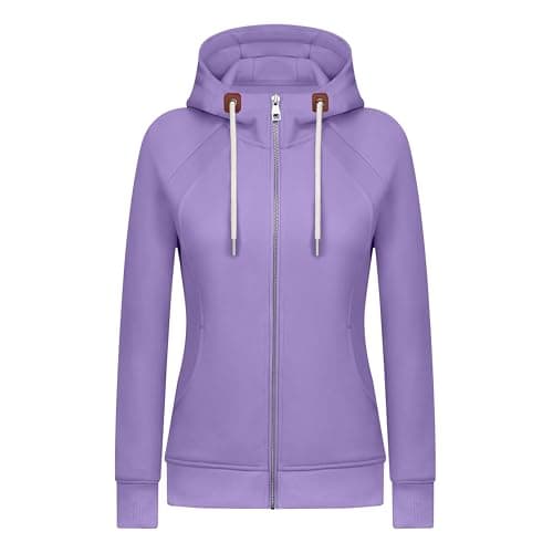 Image of KEBORUILA Women's Hoodies Long Sleeve Fleece Sweatshirts Full-zip Jacket Casual Tops Purple XL