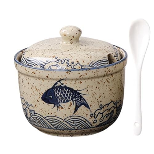 Image of TuYines Ceramic Sugar Bowl with Lid and Spoon, Spice Jars with Lid for Sugar, Salt, Cheese