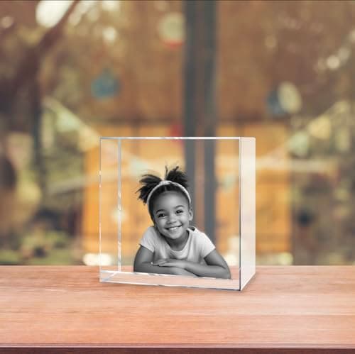 Image of Giftic 3d crystal photo, personalized Gifts for her him dad mom, Customized Memorial Anniversary Couples Gifts, 3D Laser Etched Picture, Engraved Square Crystal (Small: 6x6x6cm)