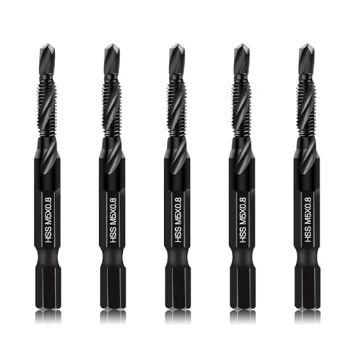 Image of 6 Packs M5 Combination Drill & Taps Bit Set, Screw Threading Tapping Tools in Size M5*0.8 with Anti-rust Black Coating, 6mm Hex Shank and Storage Case