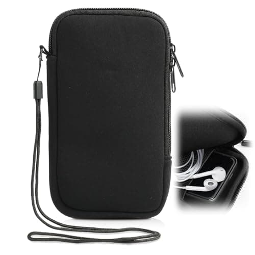 Image of Phone Sock, Neoprene Phone Pouch, Mobile Phone Sleeve Case with Zipper, Lanyard and Mesh Pocket, Water Resistant Phone Pouch Case for Smartphones, for Travel, Walking and Daily Carry (Black)