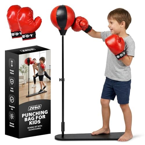Image of Zeno Punching Bag for Kids Boxing Set with Stand | Kids Boxing Set with Gloves, Ball | Adjustable Height Freestanding for 3-8 Years Old Boys and Girls