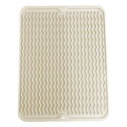 Image of SOQKEEN Silicone Draining Mat, 30 x 40 cm Non-Slip Heat Resistant Draining Board for Kitchen Counter, Foldable Sink Drainer Mat, Cream White