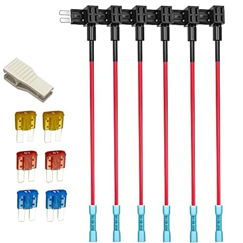 Image of Gebildet 12V 24V Add-a-Circuit Micro 2 Fuse Tap with Heat Shrink Terminals, Piggy-Back Blade Holder, and Wire Harness - 6pcs (5A/10A/15A)