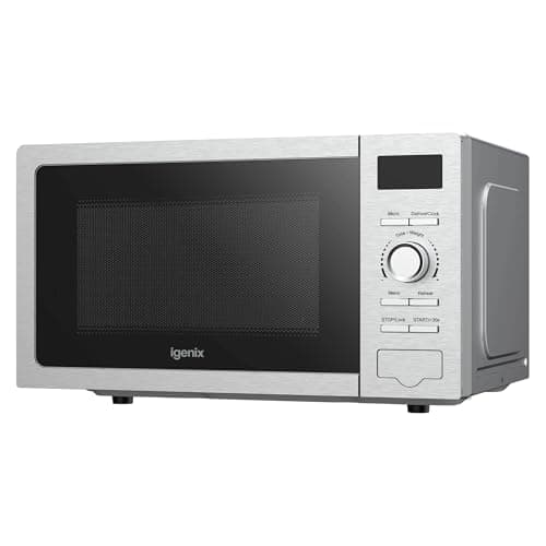 Image of Igenix 20L 800W Stainless Steel Digital Microwave – 8 Auto Cook Programmes, 5 Power Levels, Defrost Setting, 60-Min Timer, Push Button Door, 255mm Turntable – IGMS02080SS