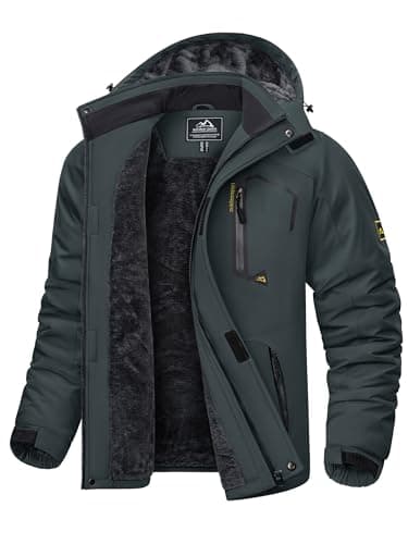 Image of KEFITEVD Warm Waterproof Ski Jacket for Men Thermal Fleece Jackets for Winter Windbreaker with Detachable Hood,Grey,S