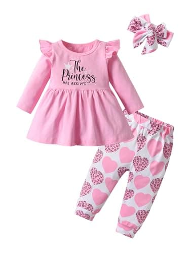 Image of Tearfuty Toddler Baby Girl Clothes Outfit Ruffle Long Sleeve Tops+ Pants + Headband 12-18M
