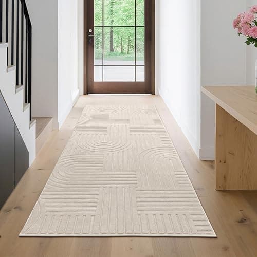 Image of Enyhom Hallway Runner, 80x200cm Beige Runner Rugs For Hallway Machine Washable Hall Runner For Kitchen Door Entryway Laundry Corridor