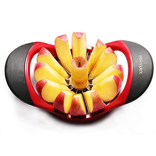 Image of Beylos Easy Grip Apple Corer Slicer-Divider-Cutter-Wedger, Ergonomic Rubber Grip Handle, 12-Blades(Red Black)
