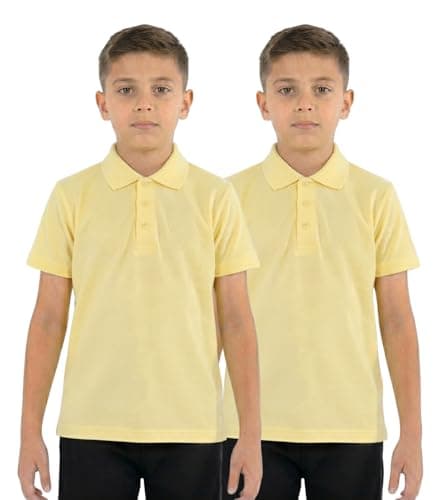 Image of GW CLASSY OUTFIT Pack of 2X 4X 6X Girls Boys Polo Yellow T Shirts (Mulitpacks) Unisex Kids Plain Polo Neck Tops Short Sleeve Kids T-Shirts School Tops Uniform PE Gyms (11-12 Years, 2X Yellow)