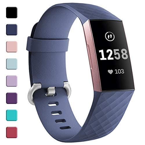 Image of GEAK Strap Compatible for Fitbit Charge 3/ Charge 4, Adjustable Classic Replacement Wristband Activity Tracker Women Men, Small BlueGrey