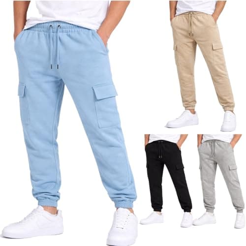 Image of Men's Cargo Joggers Fleece Cuffed Bottom Elasticated Gym Trouser Sweatpants UK S-2XL (UK, Alpha, S, L, Slim, Regular, M, Black)