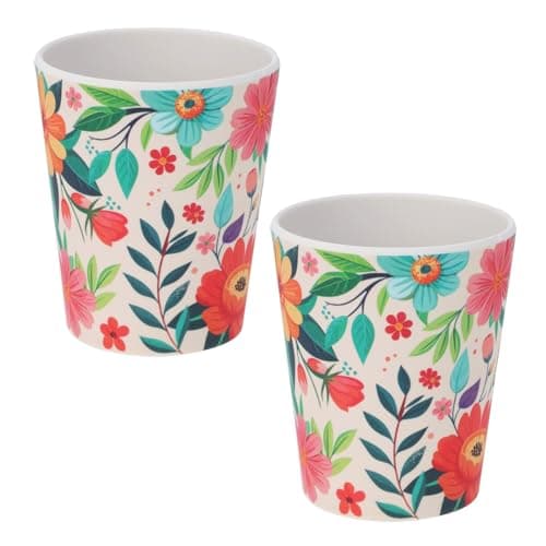 Image of Carousel Home Set of 2 Floral Melamine Tumblers | Colourful Reusable Plastic Picnic Camping Cups | Outdoor Drinks Glasses - 350ml