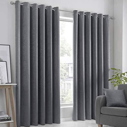 Image of Fusion Strata Woven Eyelet Lined Curtains, Charcoal, 90 x 72 Inch