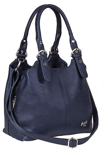 Image of Mabel London Womens Multiple Pockets Handbag - Medium Size Multi Compartments Bag with a Long Shoulder Strap - AMELIA (Navy)