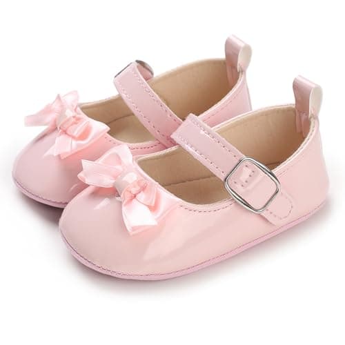 Image of MASOCIO Baby Girl Shoes Infant Girls First Walking Mary Jane Pram Crib Shoes 3 Pre Walkers Soft Sole Size 2 UK Child 0-6 Months Pink