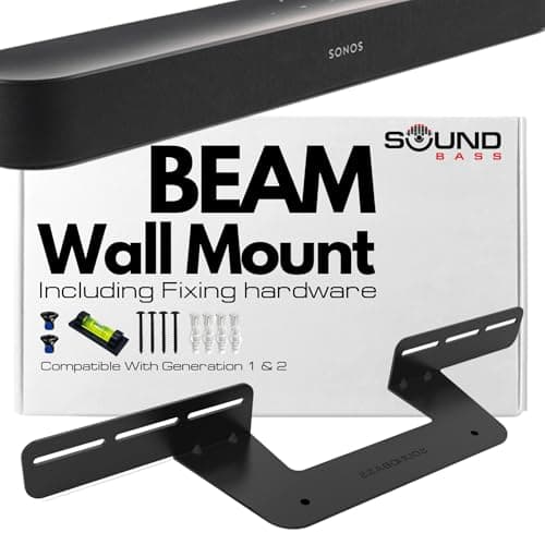 Image of Sound Bass Soundbar Mount for Sonos Beam Compatible with Generation 1 & 2 Sonos Beam Sound Bar Includes All Necessary Mounting Hardware, Mounts Bracket, Black