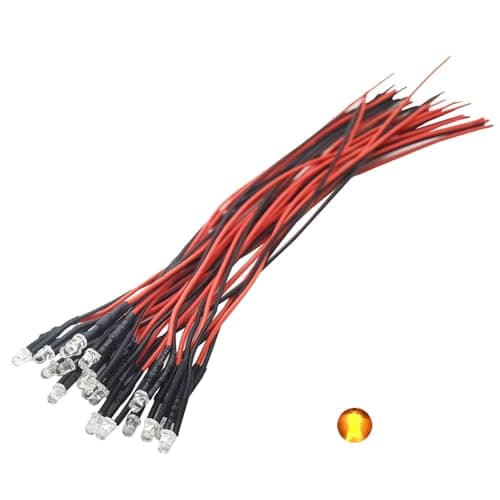 Image of Vrabocry 20pcs 12 Volt 3mm Yellow Blinking Pre Wired LED Lights Emitting Diodes 1.5Hz Single Color Flashing 7.9 inch DC 12v LED Light Clear Lens Small LED Lamps DIY Lighting Projects
