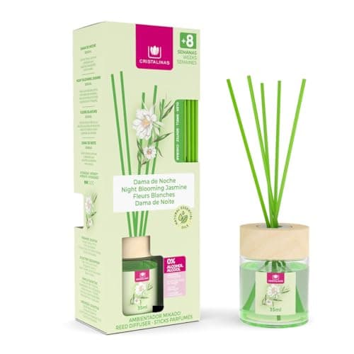 Image of Cristalinas 35ml Night Blooming Jasmine Air Freshener for Home - Reed Diffuser for home - Home Fragrance Lasts upto 8 weeks - Room Diffuser Sticks with Coloured Fragrance Oil