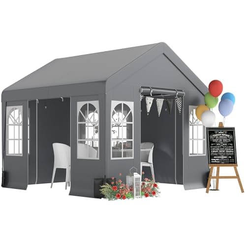 Image of Outsunny 3 x 3 m Heavy Duty Garden Gazebo with Sides and 4 Weight Bags, Marquee Party Tent with Windows, All Weather Canopy for Camping, Festivals and Weddings, Grey