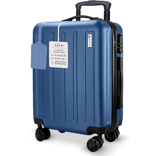 Image of AVIO Jett 55cm Cabin Suitcase – Lightweight Hard Shell Carry On Luggage with 4 Spinner Wheels, Telescopic Handle & 3-Digit Lock – Airline Approved Cabin Bag