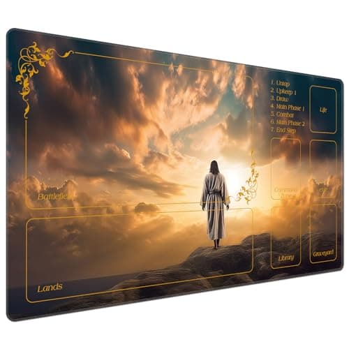 Image of DEGDFSGR for MTG Playmat with Zones 24 x 14 inches for TCG Playmat Non-Slip Rubber Base Commander Playmat for Magic The Gathering Playmat Iorcana Trading Card Game, Jesus Walked in The Clouds