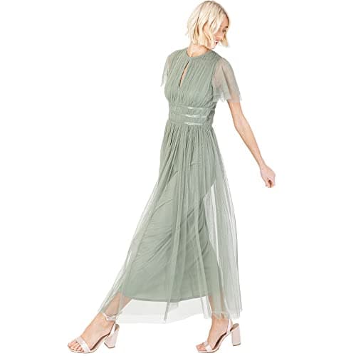 Image of Anaya with Love Ladies Midaxi Dress for Women High Waist Keyhole Short Flutter Sleeve Crew Neckline for Wedding Guest Bridesmaids Prom Frosty Green Size 26
