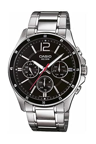 Image of Casio MTP-1374D-1 Men's Analogue Quartz Watch with Stainless Steel Strap, Silver/Black, Bracelet