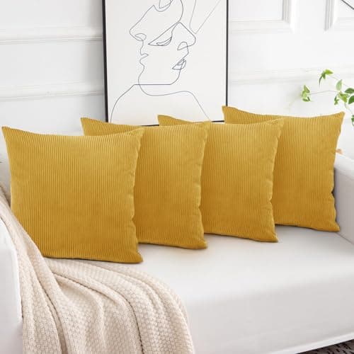 Image of Aspire Homeware Ochre Cushions with Covers Included 45 x 45 cm Pack of 4 (4-Cushion Covers, 4-Inserts) with Invisible Zipper Pattern Cushion for Home Décor, Bedroom & Sofa (18x18 Inchs)
