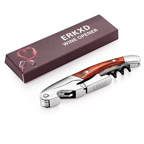 Image of ERKXD Premium Waiters Corkscrew All-in-one Stainless Steel Wine Opener with Rosewood Pull Tap Handle Bottle Opener and Serrated Foil Cutter
