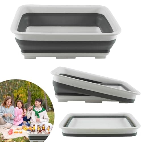Image of HOVUK White Collapsible Washing Up Bowl 10L - Folding Washbasin Collapsible Washing Up Bowl Retractable Portable Water Storage Basin for Camping, Caravans, Outdoor Activities, Kitchen Size-37cm