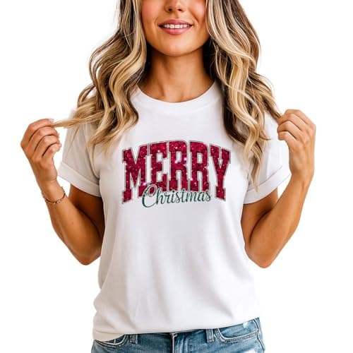 Image of Merry Christmas Womens Graphic T-Shirt Festive Holiday Season Tee Top XL (18-20) White