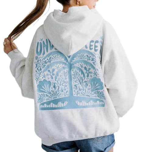 Image of FeMereina Graphic Hoodies For Teen Girl Women Y2k Long Sleeve Oversized Floral Sweatshirt Flower Cute Preppy Sweater Clothes (Light Grey, S)