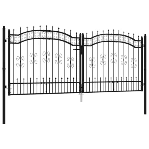 Image of vidaXL Fence Gate with Spear Top Outdoor Patio Metal Drive Door Gate Entryway Fence Door Security Barrier Black 305x173 cm Powder-coated Steel
