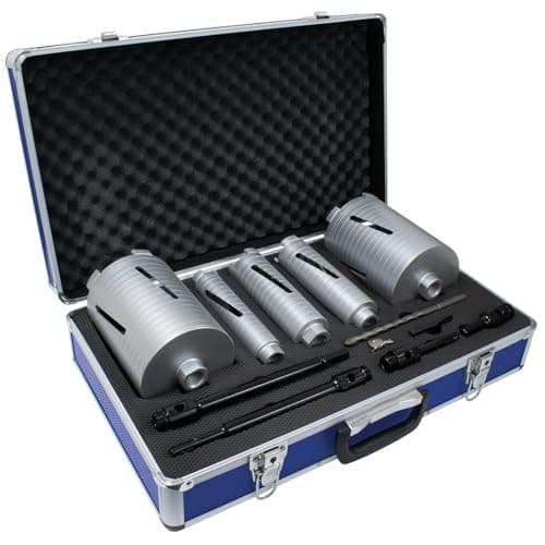 Image of Mexco DCX90 Slotted Dry Core Drill, High-Performance Diamond Core for Drilling Masonry Materials – 38mm-127mm, 11 Piece Kit with Storage Case