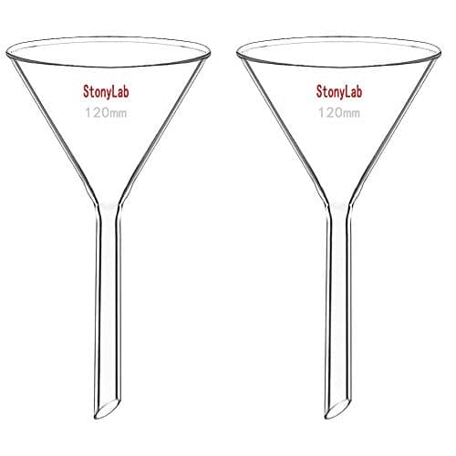 Image of StonyLab 2-Pack Glass Heavy Wall Funnel Borosilicate Glass Funnel, 120mm Diameter, 120mm Stem Length